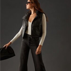 Anthropologie Faux Leather Crop Puffer Vest